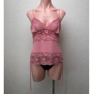 Whim Rose Pink Lace Knit Cashmere Blend Cami Top S